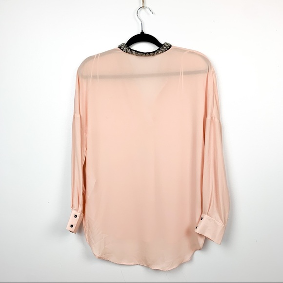 Zara Pink Sheer Long Sleeve with Beaded Collar - Picture 11 of 11